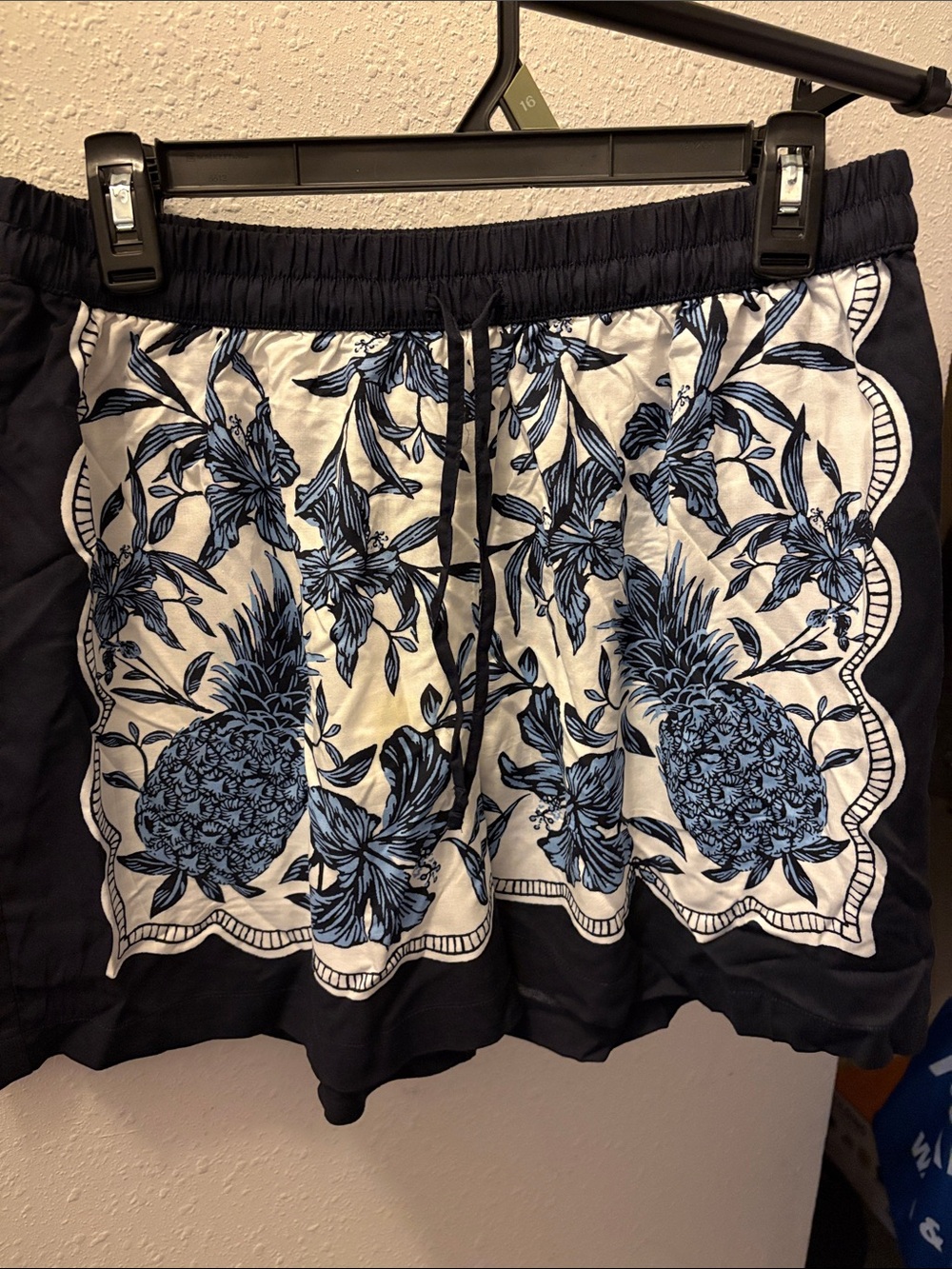Women’s Navy and White Pineapple Floral Drawstring Bermuda Shorts
